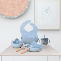 Bear Ensemble de six pièces de vaisselle en silicone pour l'alimentation du nourrisson comprenant un bavoir pour bébé et un bol à ventouse maternel pour le repas du bébé