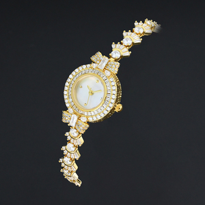 Women's Luxury Diamond Bracelet <b>Watch</b> Gold Round <b>Case</b> Analog Quartz Movement Jewelry Clasp 30mm Dial - Product Image 2