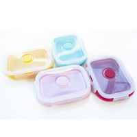 Bol alimentaire pliable en silicone de 350 ml avec couvercle en plastique, boîte de rangement pliable pour le déjeuner
