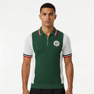 Suéteres Personalizados BSCI/WRAP para Hombre, Estilo Mexicano, Tejido Waffle, <span class=keywords><strong>Jersey</strong></span> de Fútbol de <span class=keywords><strong>Punto</strong></span> Calado, 100% Algodón, Polo de Manga Corta - Product Image 1