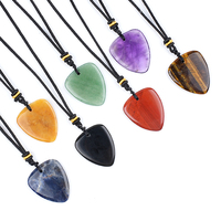 Pendentif plectre de guitare en cristal naturel 32*27mm, collier réglable en corde tressée noire, bijou en pierre de guérison pour musicien, cadeau