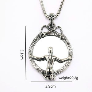 Nordic Retro Stainless Steel Men's Pendant Gothic <b>Magic</b> Mirror Necklace Charm Skeleton Asymmetry Geometric Design Party Gift - Product Image 5