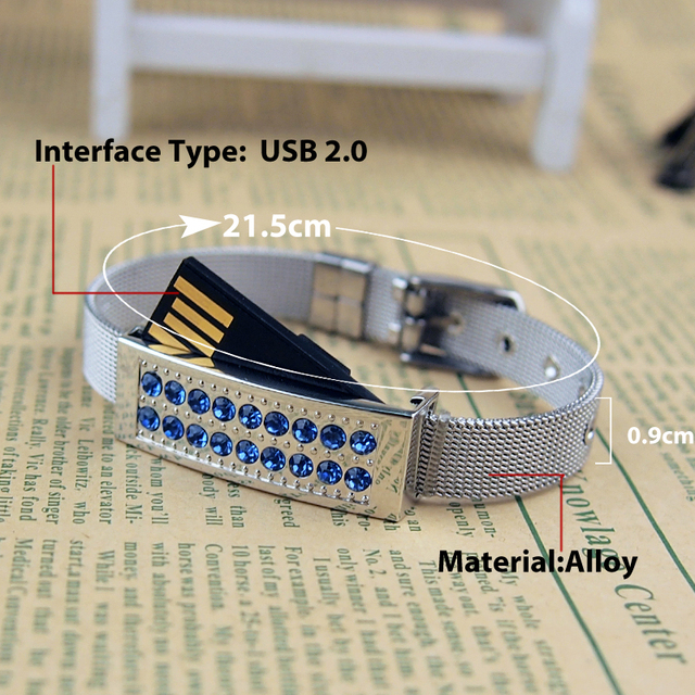 Rotating Jewelry Crystal Bracelet Memory Storage 8GB 16GB 32GB Bracelet Metal Pen Drive Pendrive Usb Flash Drive 2.0 Wristbands