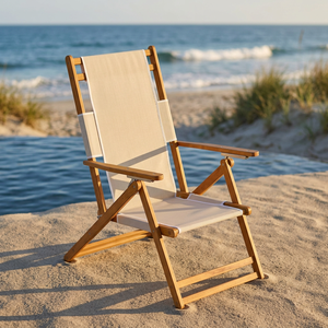 Silla Reclinable Plegable de Madera de Teca Sólida, Silla de Exterior con Tela, Portátil, para Playa, Jardín, Patio, Hotel, Villa - Product Image 1