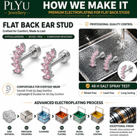 Pendientes de bola de acero inoxidable de 16G resistentes al deslustre con circonita cúbica 5A, diseño floral de estrella y luna, rosca externa para piercing de cartílago.