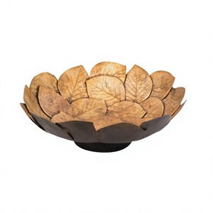 Tazón decorativo de hierro con diseño de hojas, forma redonda, tamaño personalizado, tazón para servir postres y frutas, muy vendido. - Product Image 1