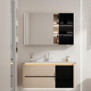 Mueble de Baño Suspendido en Pared con Lavabo Cerámico Integrado, Gabinete Impermeable sin Pintura, Color Café con Leche - Product Image 3