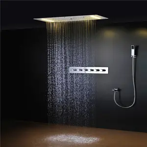 חם למכור 380*700 מ"מ פונקציה רב led ראשי מקלחת גשם גדול מקלחת יוקרה קבע עם תרמוסטטי מגופים/יד מקלחת
