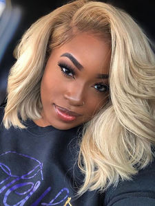 วิกผมบ๊อบตรงแบบติดกาวสำเร็จรูป ขนาด 5x7 นิ้ว สีบลอนด์ออมเบรแบบไล่ระดับ  ทำจากผมแท้  พร้อมใช้งาน - Product Image 1