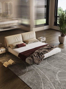 <span class=keywords><strong>Lit</strong></span> double en pin massif et cuir, design <span class=keywords><strong>suspendu</strong></span> minimaliste <span class=keywords><strong>de</strong></span> style italien moderne, style Wabi-Sabi, sommier <span class=keywords><strong>de</strong></span> luxe fabriqué - Product Image 2