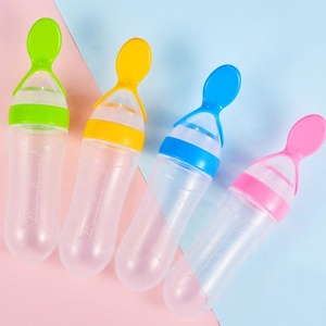 90ml Newborn Toddler Food Supplement Rice <strong>Cereal</strong> Supplies <strong>Infant</strong> Baby Milk Feeder Silicone Squeeze Feeding Bottle With Spoon