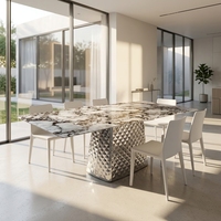 Table à manger en porcelaine de style italien avec base en acier inoxydable finition miroir sculpturale, table unique, mobilier de luxe pour la maison
