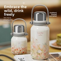 Vaso Aislado al Vacío de Gran Capacidad de Acero Inoxidable 316, Vaso Portátil de Alta Gama para Mujer, Botella de Agua con Asa para Estudiantes y Automóviles
