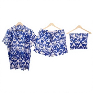 Conjunto de Pijama Elegante con Estampado de Canguro Hecho a Mano, Cintura Elástica, Shorts, Primavera Verano, Vacaciones, Suave y Transpirable, 100% - Product Image 1