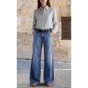 Jean évasé décontracté taille haute pour femme en denim bleu dégradé – Tendance - Product Image 1