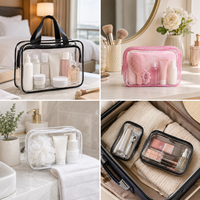 Sac de lavage en PVC cosmétique transparent sac de maquillage de voyage dames à glissière PV clair maquillage étui cosmétique luxe petit Mini sac rose