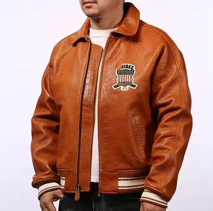 Men's Genuine Leather Bomber <b>Jacket</b> Vintage <b>Pilot</b> Style Zip Up Windproof Thick Regular Fit Outdoor Streetwear - Product Image 3