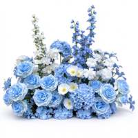 Rangkaian Bunga Pernikahan Biru Putih Hydrangea Mawar Delphinium untuk Dekorasi Latar Belakang Panggung Lorong