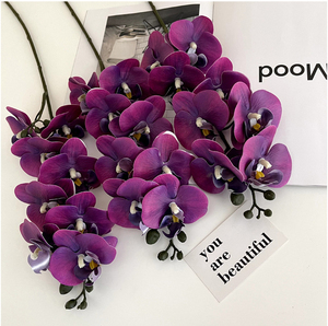 Venta directa de fábrica de lujo 8 cabezas PU Phalaenopsis orquídea Faux púrpura blanco orquídeas para arreglos de boda en el hogar - Product Image 6