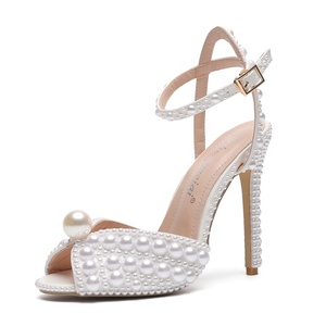 Sexy Women Handmade Pearl Stiletto Dress Pumps High Heel Peep Toe Sandals Elegant Fancy Ladies Wedding Bridal <b>Shoes</b> - Product Image 6