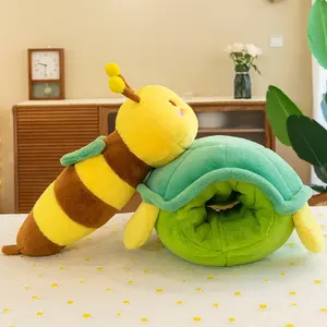 Plushies 2合1可拆卸搞笑软睡枕毛绒海龟形蜜蜂毛绒动物玩具