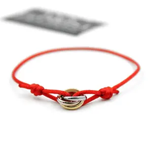 Hot Sale Friendship Multiple Colors Braid Rope Three Colors Stackable Stainless Steel Ring Bracelet