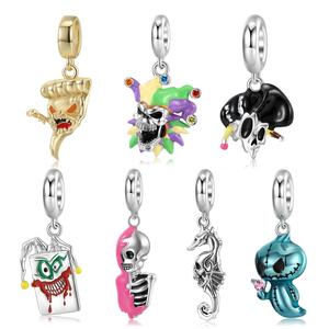 <span class=keywords><strong>Mockingbird</strong></span> Biru Monster Liontin Nyata 925 Perak Murni Poker Tengkorak Enamel Manik-manik untuk Wanita Pesona Gelang Perhiasan Dropshipping - Product Image 1