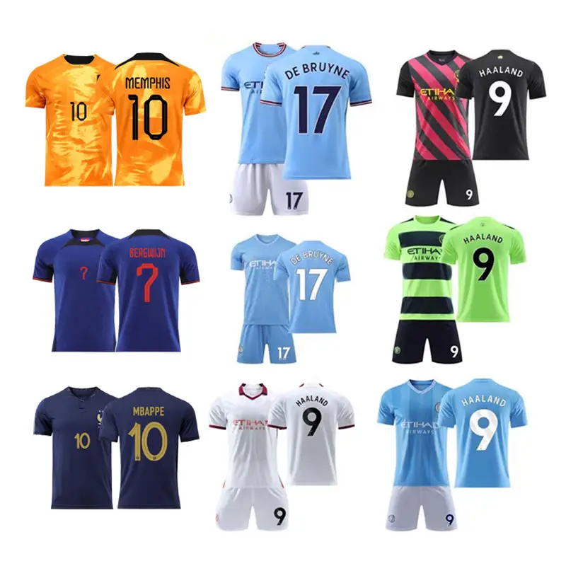 Vente en gros de maillots de football de haute qualité ensemble d'uniformes de football imprimés personnalisés ensemble de maillots de football pour enfants