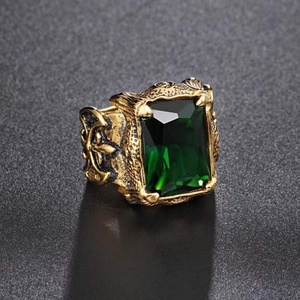 Bague en Acier Inoxydable Plaqué Or 18K Style Punk Chrétien avec Pierres Précieuses Rouges, Blanches, Violettes, Vertes et Noires pour Hommes - Product Image 3