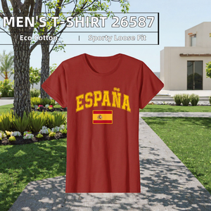 Camiseta con bandera de España para hombre, 100% algodón, manga corta, cuello redondo, camiseta estampada, ropa informal para fanáticos de los deportes - Product Image 2