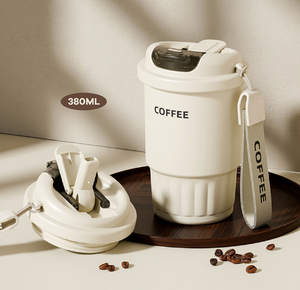 แก้วกาแฟสแตนเลสแบบพกพา ฉนวนกันความร้อนสองชั้น พร้อมหลอดดูดและสายคล้องคอ ป้องกันการรั่วซึม เก็บอุณหภูมิได้ดี - Product Image 5