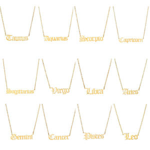 YWLY 18K chapado en oro de acero inoxidable impermeable horóscopo colgante antiguo inglés letra placa de identificación joyería 12 signo del zodiaco collar - Product Image 3