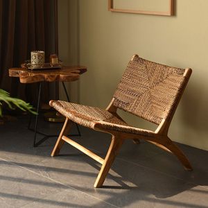 Fauteuil de loisirs moderne en bois massif et rotin tressé - Fait à la main, portable, écologique, pour la maison et l'hôtel, salon, appartement - Product Image 1