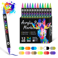 Ensemble de stylos marqueurs promotionnels à double pointe, peinture acrylique liquide directe, non effaçable, pour enfants, peinture DIY, 24 couleurs