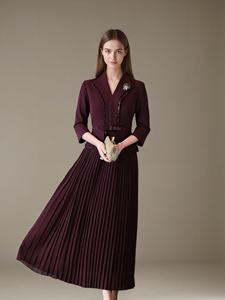 Maxi abito da sera plissettato <span class=keywords><strong>bordeaux</strong></span> con manica 3/4 e scollo a V per feste serali banchetti formali per la madre della sposa - Product Image 2