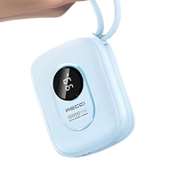 Power Bank 10000mAh Kabel Terintegrasi USB/Type-C Pengisian Cepat Portabel 22.5W Layar Digital Plastik 2-in-1 Pengisi Daya Cepat Lithium