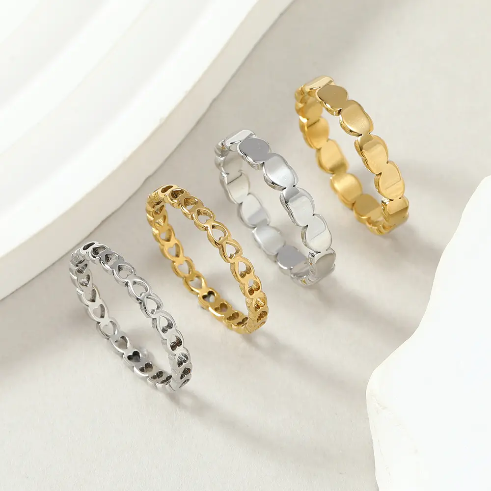 Anillos de corazón redondos geométricos minimalistas para mujer, anillos de dedo de acero inoxidable, anillo de joyería de compromiso de boda