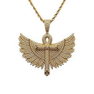 Gold Winged <b>Cross</b> Pendant <b>Necklace</b> Moissanite Inlaid Hip Hop Charm Jewelry for <b>Men</b> Women Party Wear - Product Image 1