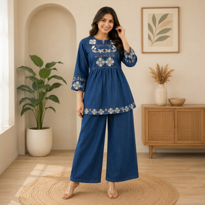Twinfeet Women's Premium Traditional Denim Co-Ord Set with Designer Embroidery Work <b>for</b> Party Wedding & Spring/<b>Summer</b> Occasions - Product Image 1