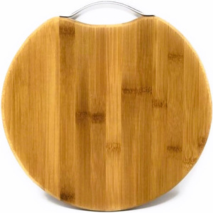 Planche à découper ronde en bambou avec poignée en acier inoxydable, antibactérienne, pour usage en cuisine - Product Image 5