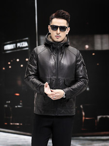 Giacca <span class=keywords><strong>da</strong></span> <span class=keywords><strong>Uomo</strong></span> in Pelle di Capra con Fodera in <span class=keywords><strong>Visone</strong></span>, Cappuccio, Nera, Invernale, Interno in Vera Pelliccia, Vendita all'Ingrosso - Product Image 4
