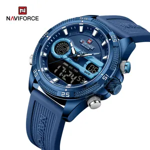 NAVIFORCE 9223 BEBEBE Blue Silicone Big Dial Watches For Men Sport Analog LCD Double Time Digital Quartz Watch Men Wrist Clock