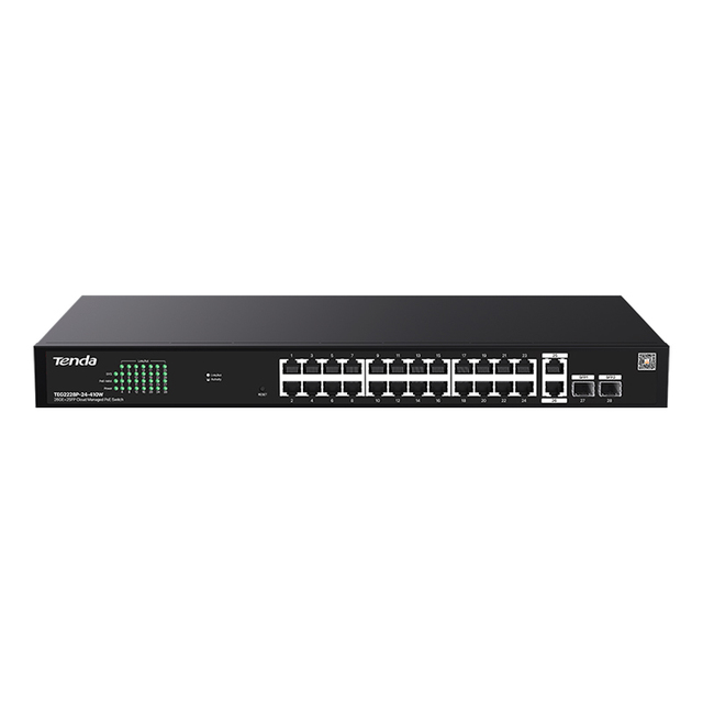 Tenda TEG2228P-24-410W 26GE+2SFP Cloud Managed PoE Switch 28-Port 56Gbps QoS Function Easy Cloud Management 3-Year Warranty