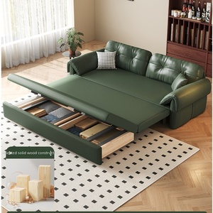 Canapé-<span class=keywords><strong>lit</strong></span> pliable rétro vert en cuir effet chat, multifonctionnel et télescopique, double usage intégré pour salon - Product Image 1