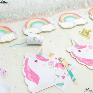 DAMAI - Vajilla Desechable para Fiesta de Cumpleaños de Niñas con Diseño de Unicornio, Arcoíris y Animales, Incluye Pancarta, Servilletas, Vasos y Platos de Papel - Product Image 4