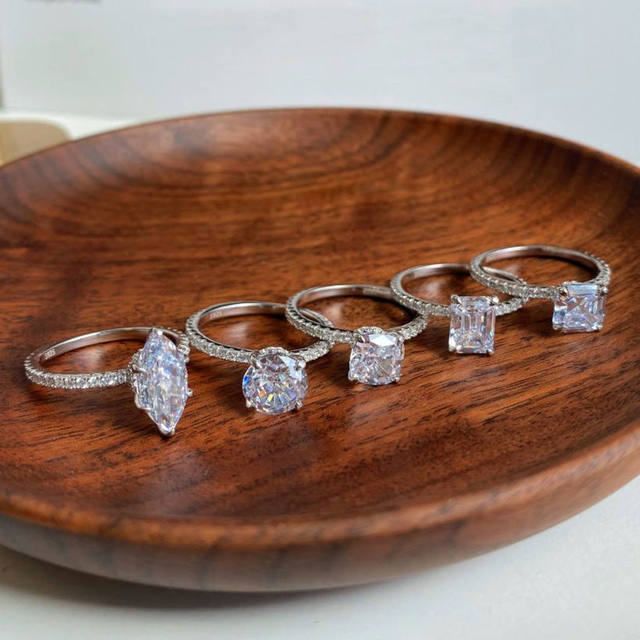 Wholesale Luxury Platinum Plated Geometric S925 Sterling Silver Engagement Wedding Bands Rings