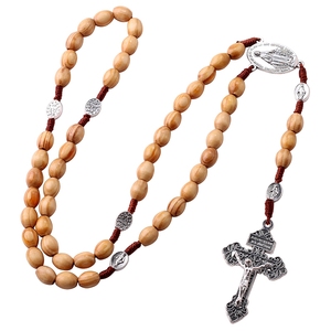 Cuentas de madera marrón claro de 8x10mm, nudo tejido, collar con abalorio de la Virgen María, artículos religiosos, joyería para oración - Product Image 1