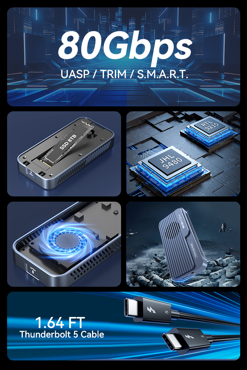 Thunderbolt 5 80Gbps M.2 NVMe SSDエンクロージャ Acasis 80Gbps M.2 NVMe SSD Enclosure Compatible with Thunderbolt 5