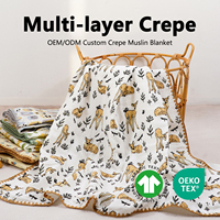 Couverture Bébé Personnalisée OEM en Crêpe de Mousseline 100% Coton Multi-Couches Certifiée GOTS OEKO-TEX, Vente en Gros, Marque Privée, Couverture d'Emmaillotage et Couette pour Nouveau-né