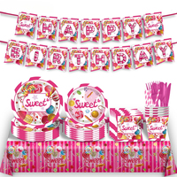 Ensemble de vaisselle pour fête d'anniversaire sur le thème des sucettes sucrées, assiettes en papier, gobelets, serviettes, nappe, bannière
